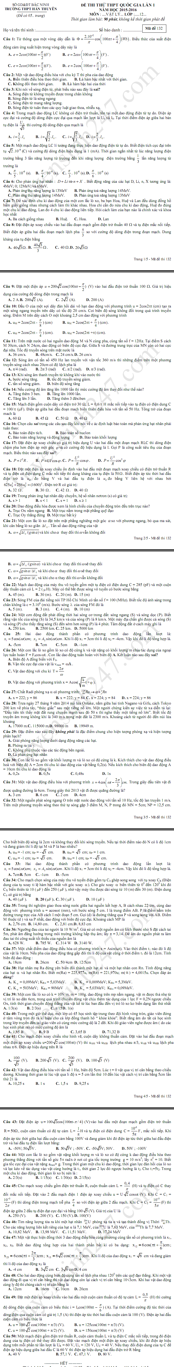 De thi thu THPT Quoc gia mon Ly 2016 - THPT Han Thuyen