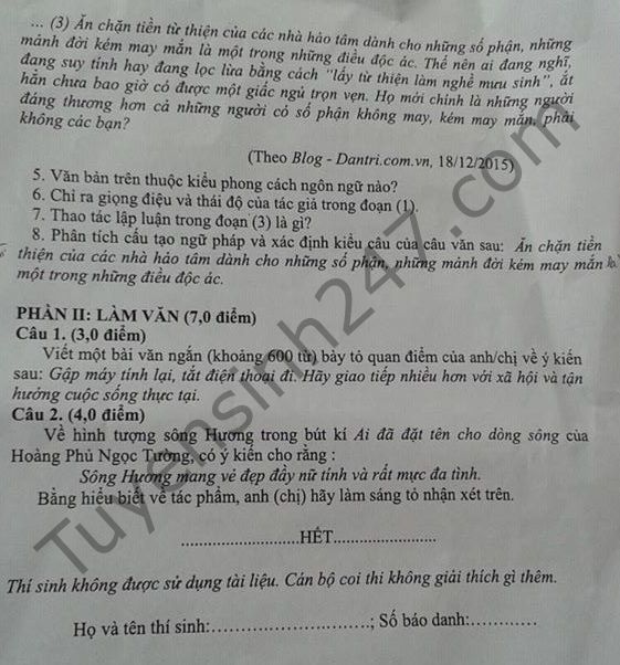 De thi thu THPT mon Van So GD Vinh Phuc nam 2016 - Lan 1