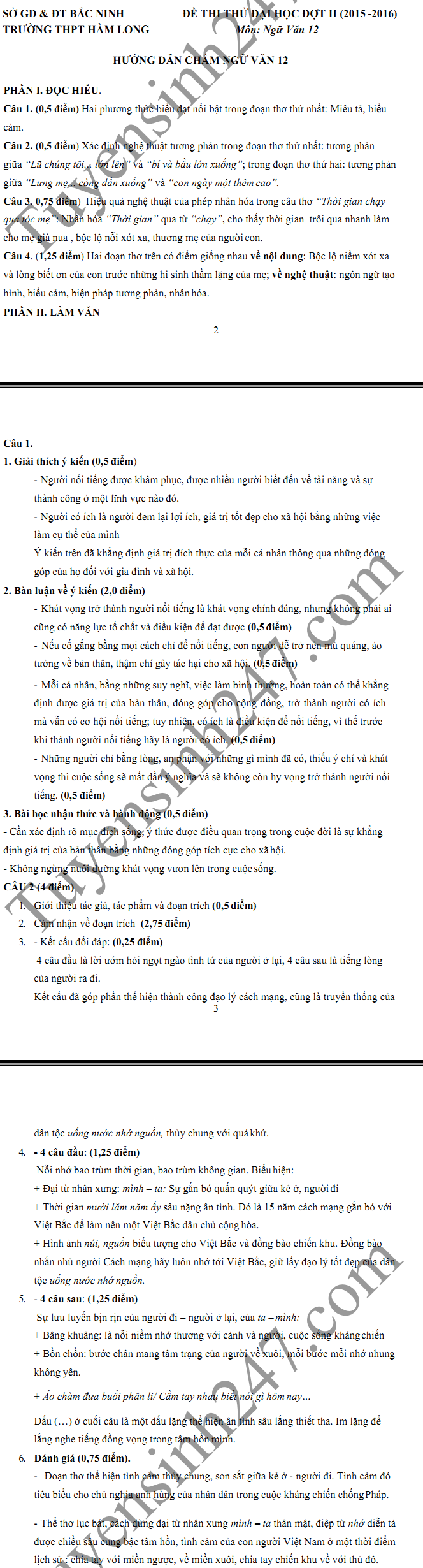 De thi thu THPT Quoc gia mon Van nam 2016 - THPT Ham Long