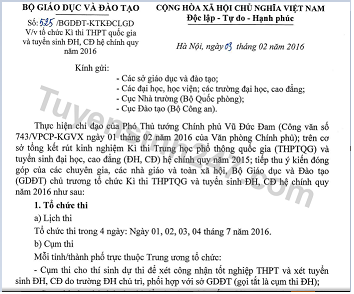 Quy che Tuyen sinh 2016 nhung thong tin quan trong- BGD