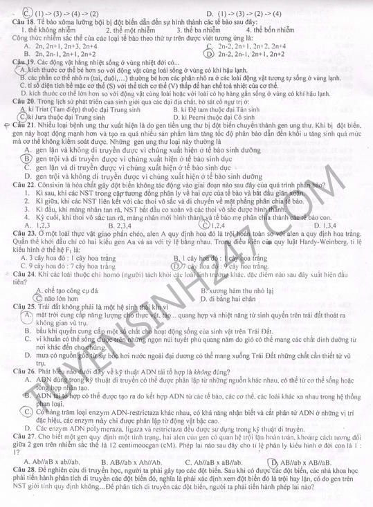 De thi thu THPT Quoc gia mon Sinh lan 3 nam 2016 - THPT chuyen Khoa hoc tu nhien