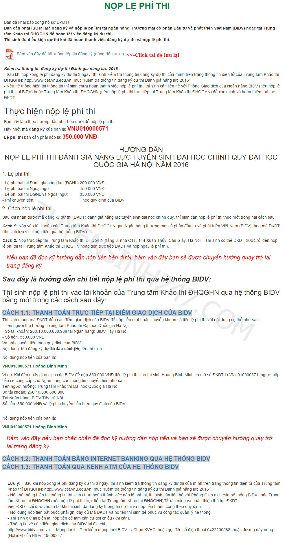Cac buoc dang ky ho so truc tuyen vao Dai hoc quoc gia Ha Noi 2016