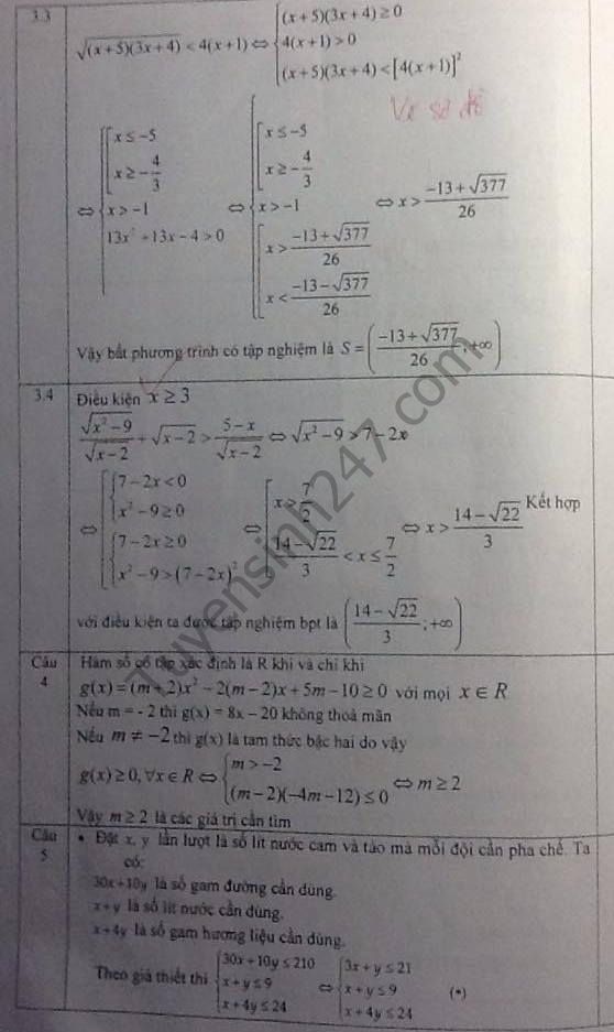 De thi giua hoc ki 2 lop 10 mon Toan 2016 – THPT Thai Phien