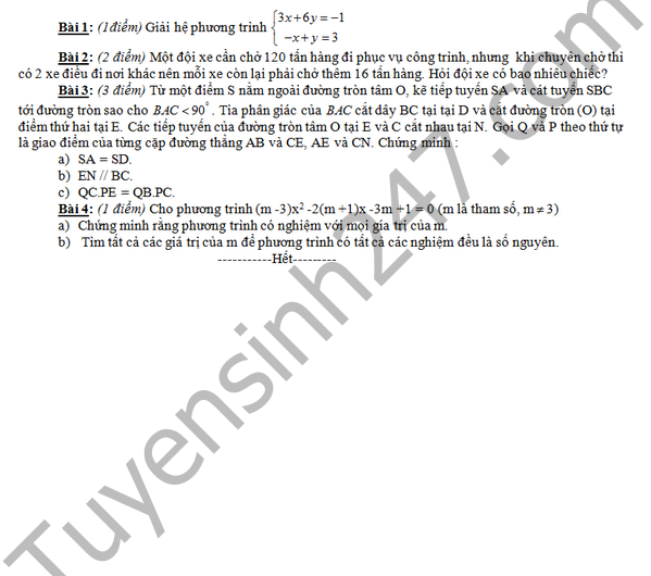 De kiem tra hoc ki 2 lop 9 nam 2016 mon Toan – THCS Nhon Phuc