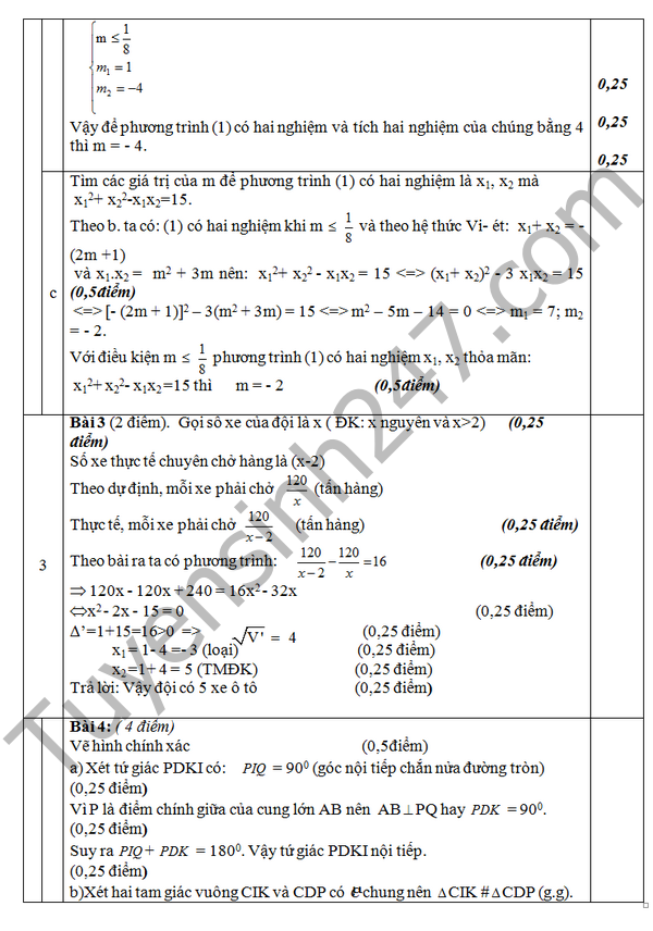 De thi hoc ki 2 lop 9 mon Toan – THCS Phu Hoa 2016