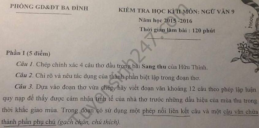 De thi hoc ki 2 lop 9 2016 mon Van – Quan Ba Dinh
