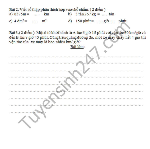 De thi hoc ki 2 lop 5 mon Toan - TH Ly Tu Trong Hiep Duc 2016