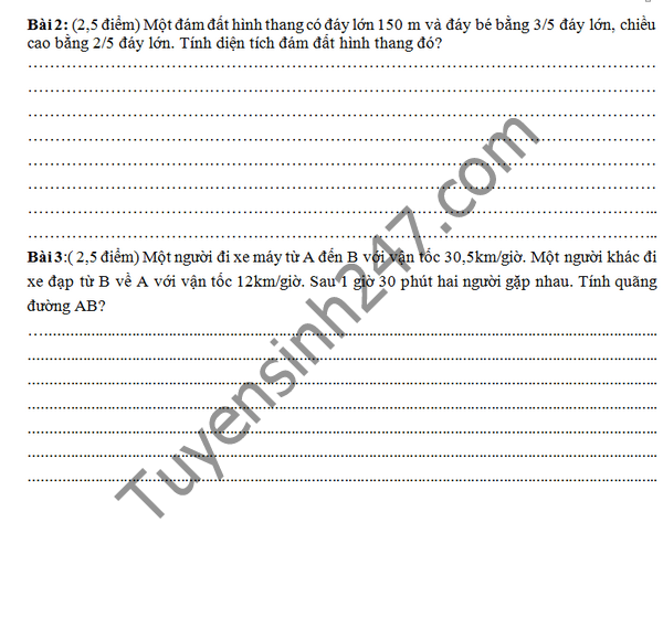 De kiem tra hoc ki 2 lop 5 mon Toan – Phong GD&DT Thanh Hoa 2016