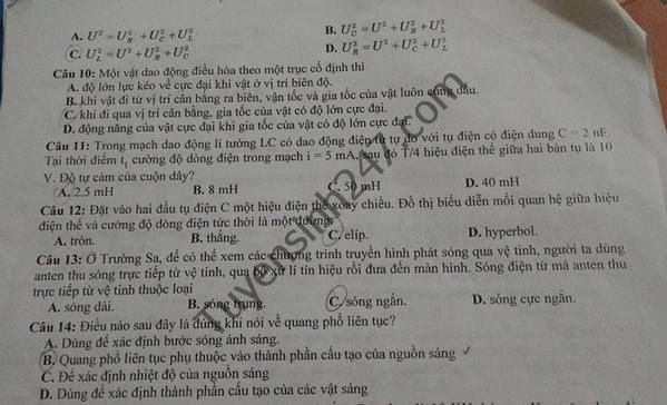 De thi thu THPT Quoc gia 2016 mon Vat Ly - THPT Hoang Quoc Viet lan 4