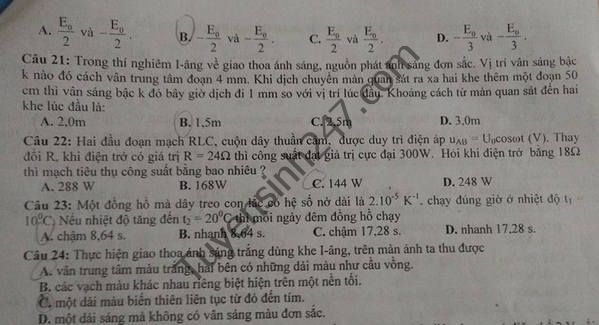 De thi thu THPT Quoc gia 2016 mon Vat Ly - THPT Hoang Quoc Viet lan 4