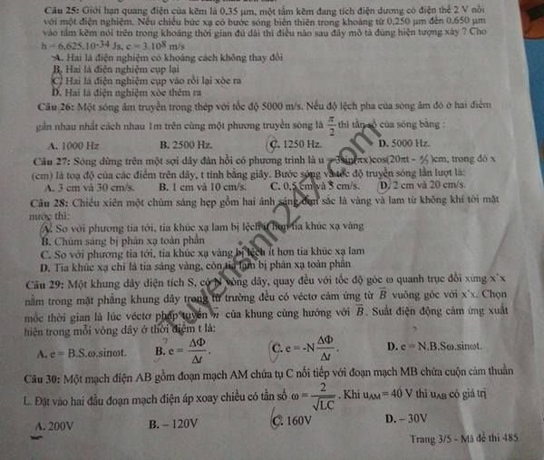De thi thu THPT Quoc gia 2016 mon Vat Ly - THPT Hoang Quoc Viet lan 4