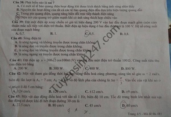 De thi thu THPT Quoc gia 2016 mon Vat Ly - THPT Hoang Quoc Viet lan 4