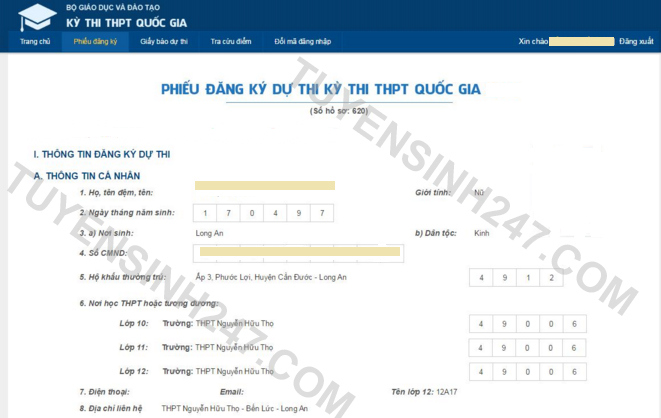Huong dan tra cuu so bao danh, phong thi THPT Quoc gia 2016