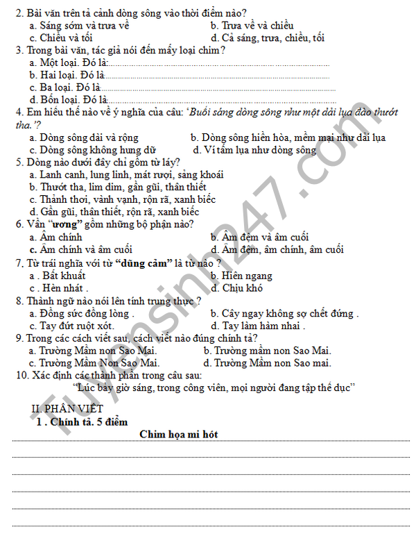 De thi hoc ki 2 lop 5 mon Tieng Viet - TH An Thach 2B 2016