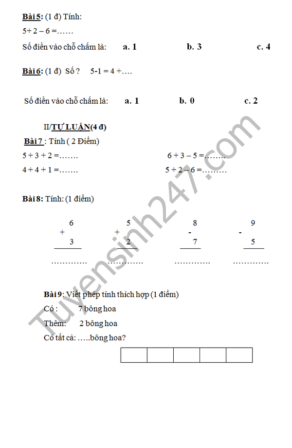 De thi hoc ki 2 lop 1 mon Tieng Viet - TH Trung Vuong 2016