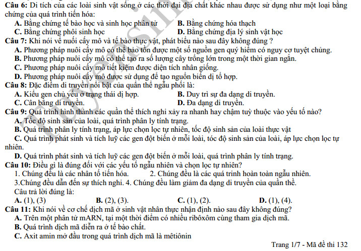 De thi thu THPTQG 2016 mon Sinh - THPT Cao Nguyen lan 1