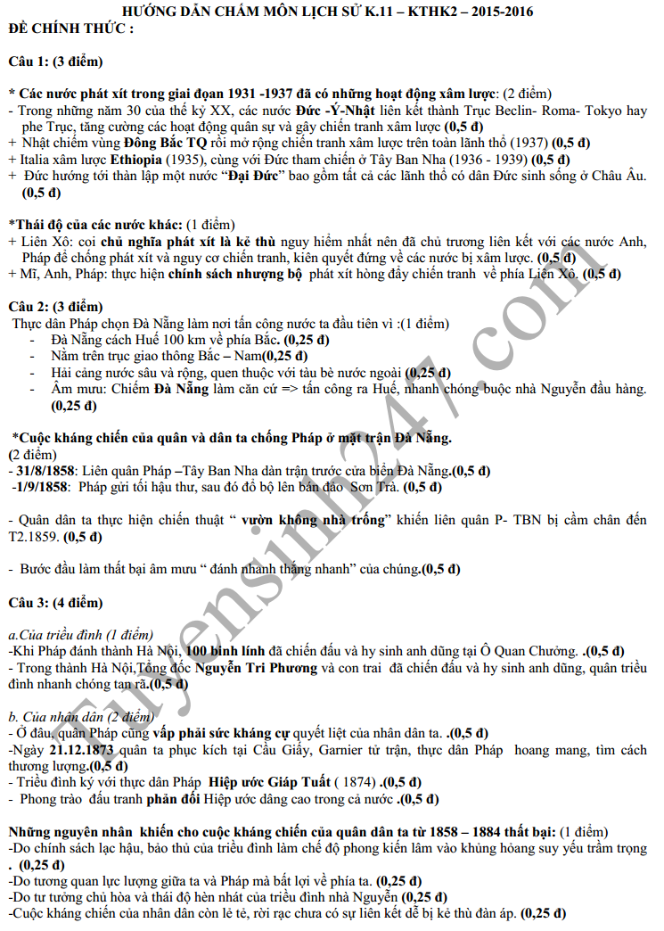 De thi hoc ki 2 lop 11 mon Su 2016 – THPT Nguyen Chi Thanh