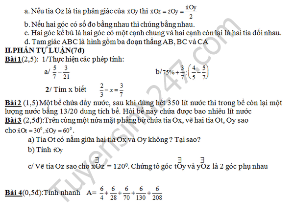 De thi hoc ki 2 lop 6 mon Toan - THCS Le Van Tam 2016