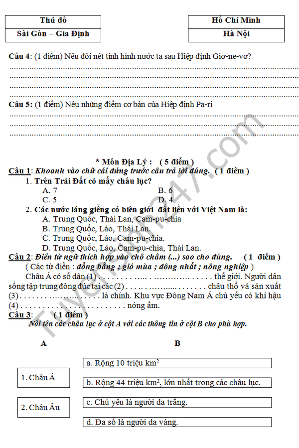 De thi hoc ki 2 lop 5 mon Su &Dia – TH Ngo Quyen 2016
