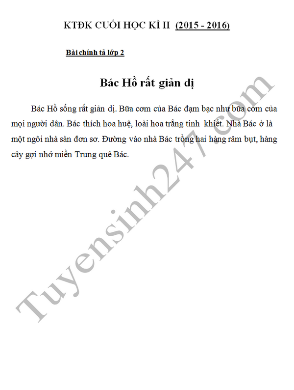 De thi hoc ki 2 lop 2 mon Tieng Viet - TH Luong The Vinh 2016