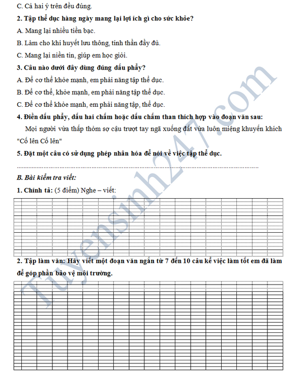 De thi hoc ki 2 lop 3 mon Tieng Viet - TH Dan Hoa 2016