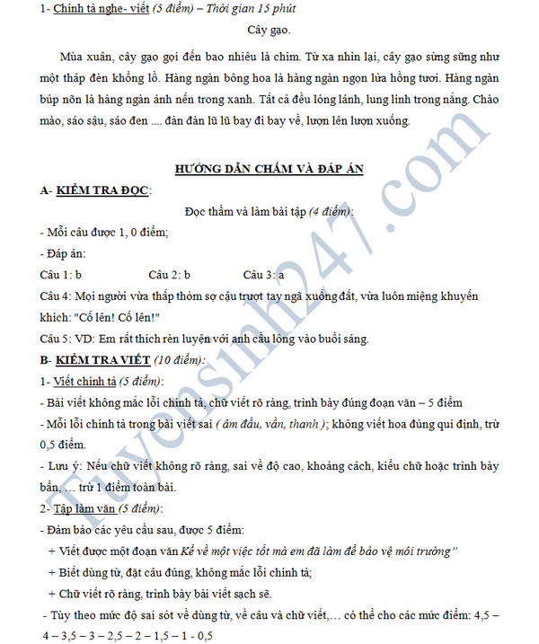 De thi hoc ki 2 lop 3 mon Tieng Viet - TH Dan Hoa 2016