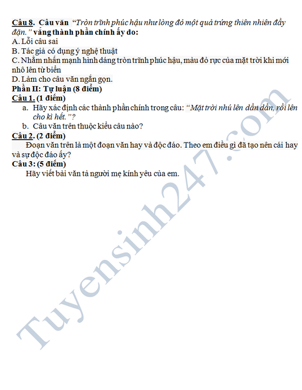 De thi hoc ki 2 lop 6 mon Van - THCS Van Khe 2016