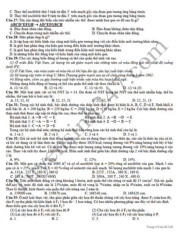 De thi thu THPT mon Sinh - THPT so 2 An Lao