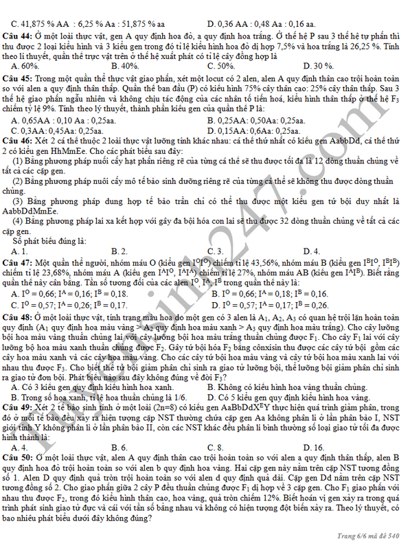De thi thu THPT mon Sinh - THPT so 2 An Lao