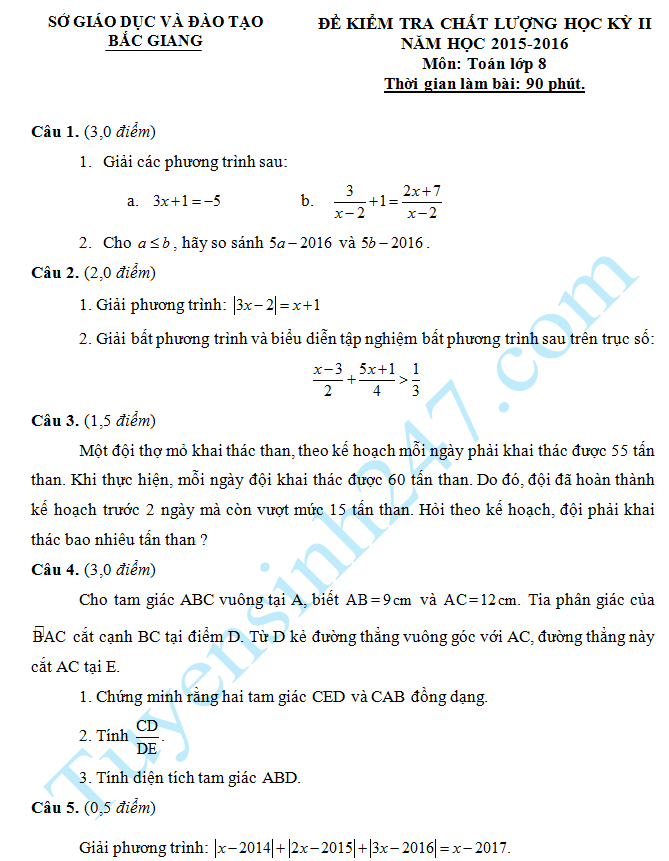 De thi hoc ki 2 lop 8 mon Toan 2016 - So GD Bac Giang