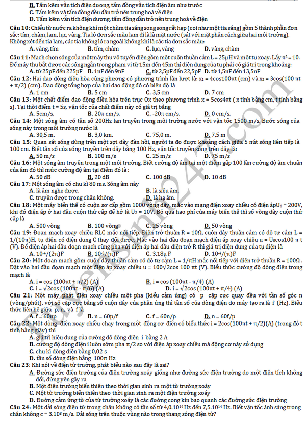 De thi thu THPT QG 2016 mon Vat ly - THPT so 1 Bao Thang