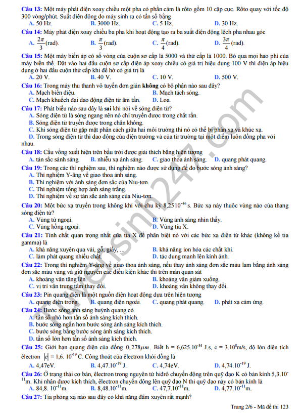 De thi thu THPT QG 2016 mon Vat ly - So GD&DT Lam Dong