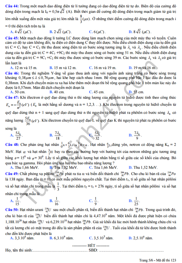 De thi thu THPT QG 2016 mon Vat ly - So GD&DT Lam Dong