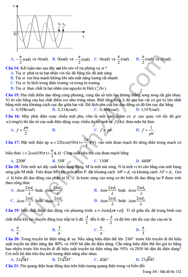 De thi thu THPT Quoc gia mon Vat Ly lan 3 - THPT Da Phuc 2016