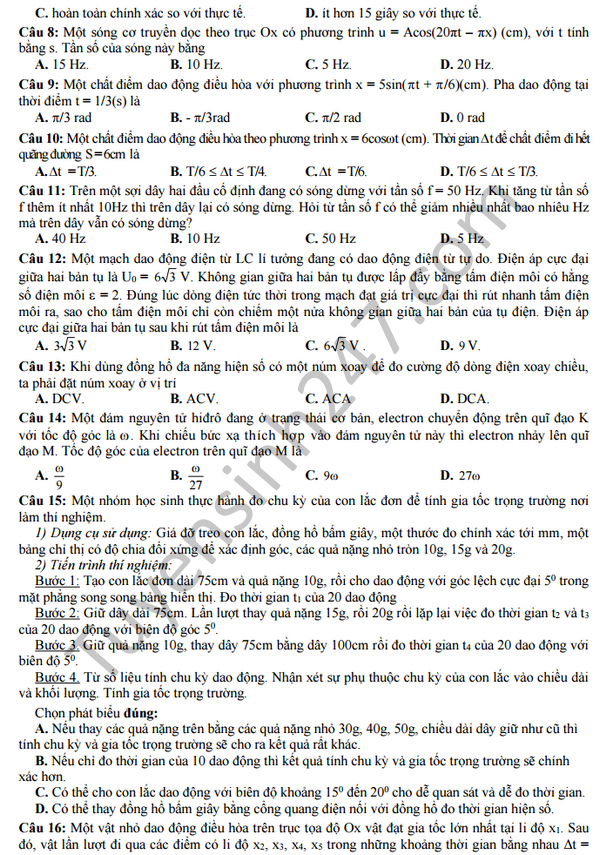De thi thu THPT Quoc gia mon Vat ly 2016 - THPT Yen Lac lan 5