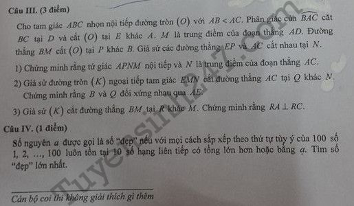 De thi vao lop 10 mon Toan vong 1 - THPT chuyen KHTN 2016