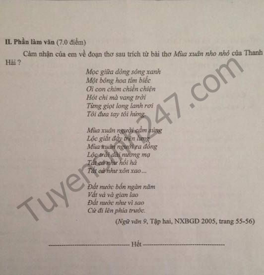 De thi vao lop 10 mon Van THPT tinh An Giang nam 2016