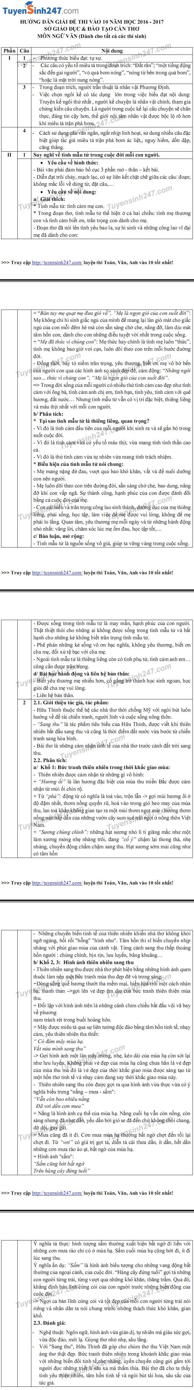 Dap an de thi vao lop 10 mon Van nam 2016 TP Can Tho
