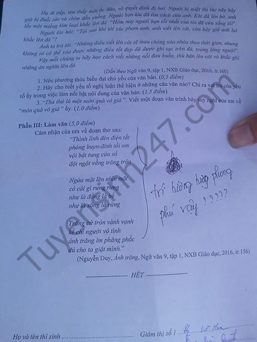 Dap an de thi vao lop 10 mon Van tinh Nam Dinh nam 2016