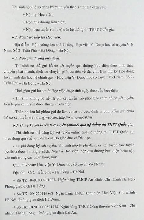 Diem xet tuyen hoc vien Y duoc hoc co truyen Viet Nam 2016