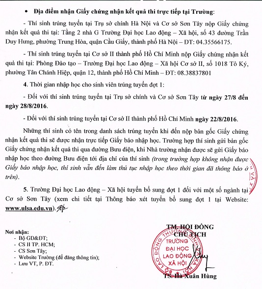 Diem trung tuyen vao Dai hoc Lao dong xa hoi 2016