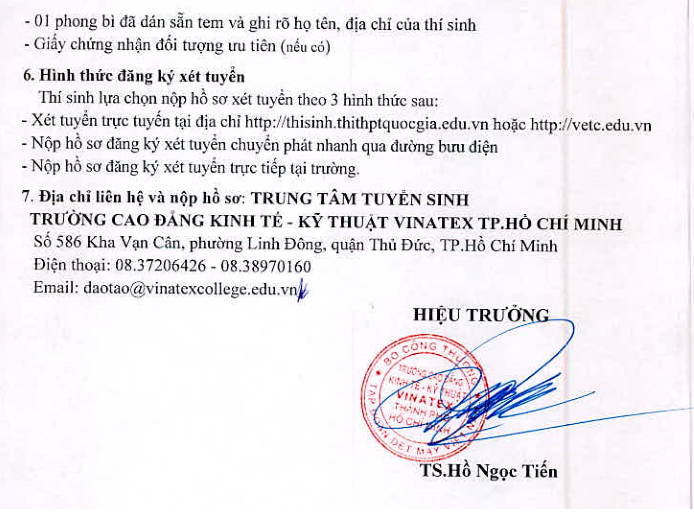 Truong cao dang kinh te ky thuat Vinatex Ho Chi Minh