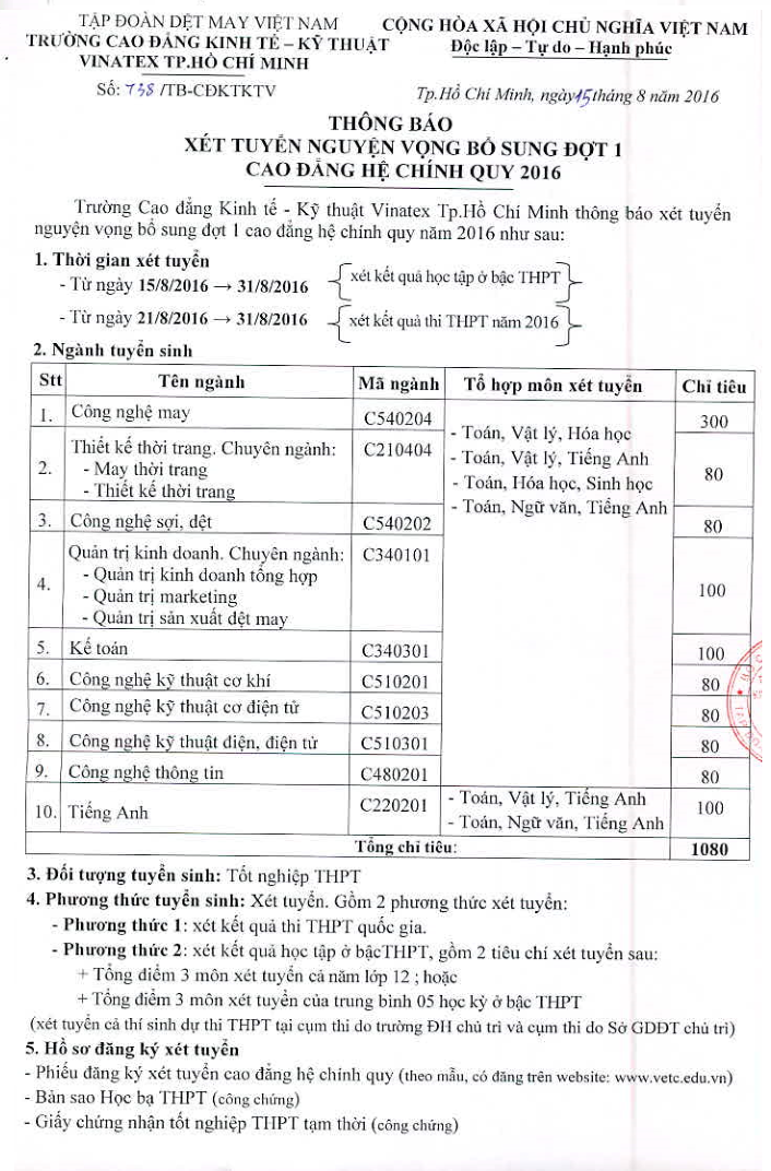 Truong cao dang kinh te ky thuat Vinatex Ho Chi Minh