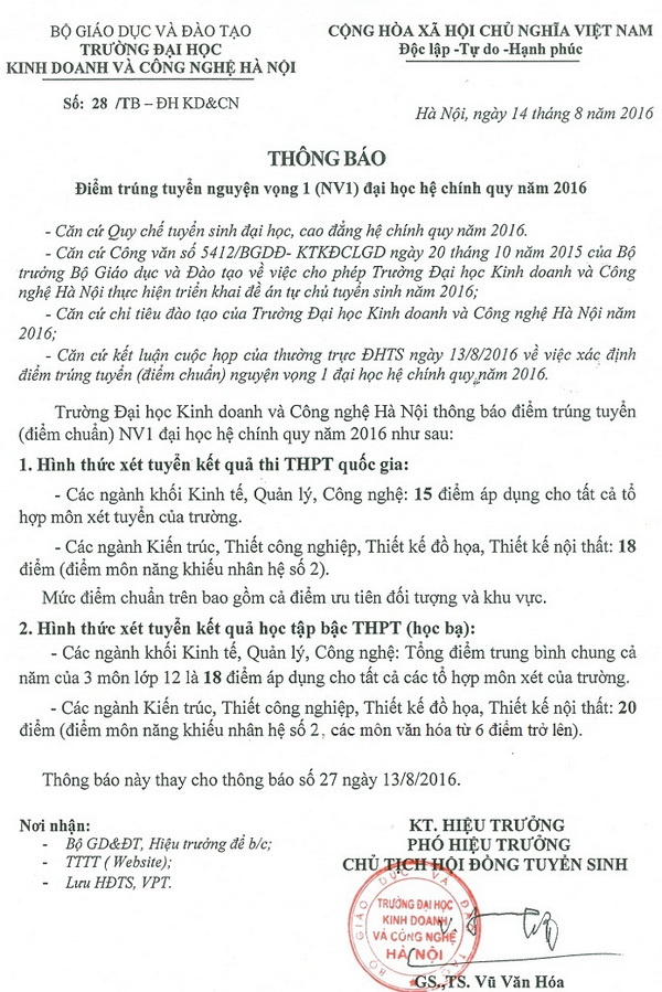 Dai hoc Kinh doanh va cong nghe HN bo diem chuan nganh y, duoc