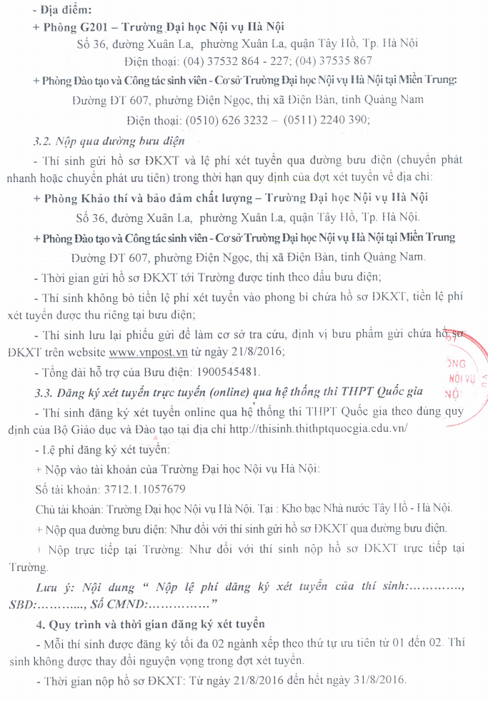Dại học Nọi Vụ Hà Nọi xét tuyẻn NVBS dọt 1 nam 2016