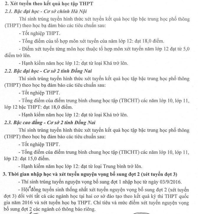 Dai hoc Lam nghiep thong bao diem chuan NVBS dot 1 nam 2016