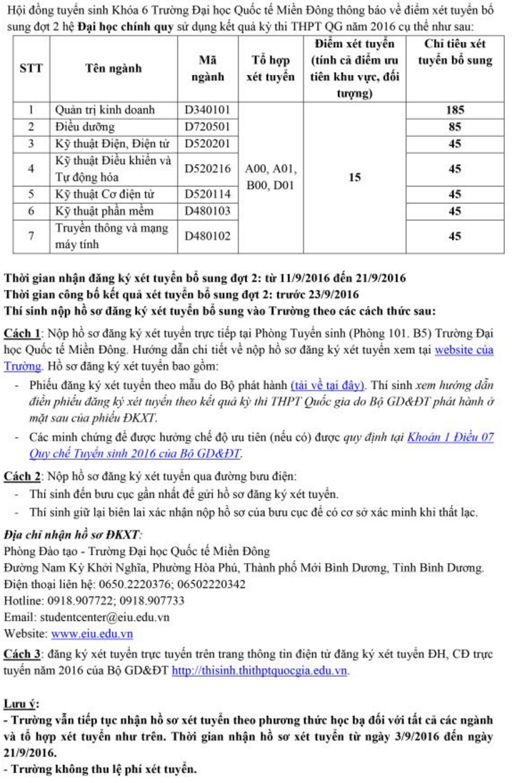 DH Quóc té Mièn dong xét tuyẻn NVBS dọt 2 nam 2016