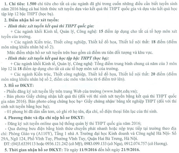 DH Kinh doanh và Cong nghẹ Hà Nọi xét tuyẻn NVBS dọt 2 nam 2016