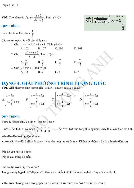 Giai nhanh de thi THPTQG mon Toan trac nghiem bang may tinh casio