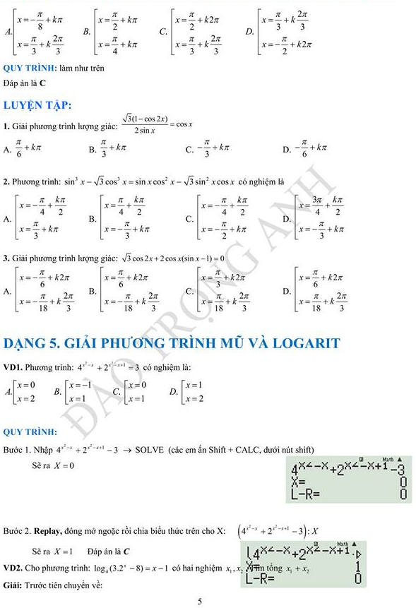 Giai nhanh de thi THPTQG mon Toan trac nghiem bang may tinh casio